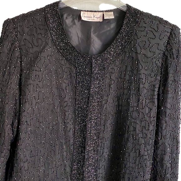 Laurence Kazar New York Black Beaded Silk Jacket Women's XL - Picture 9 of 13